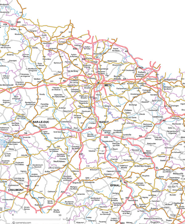 Carte des routes de Lorraine