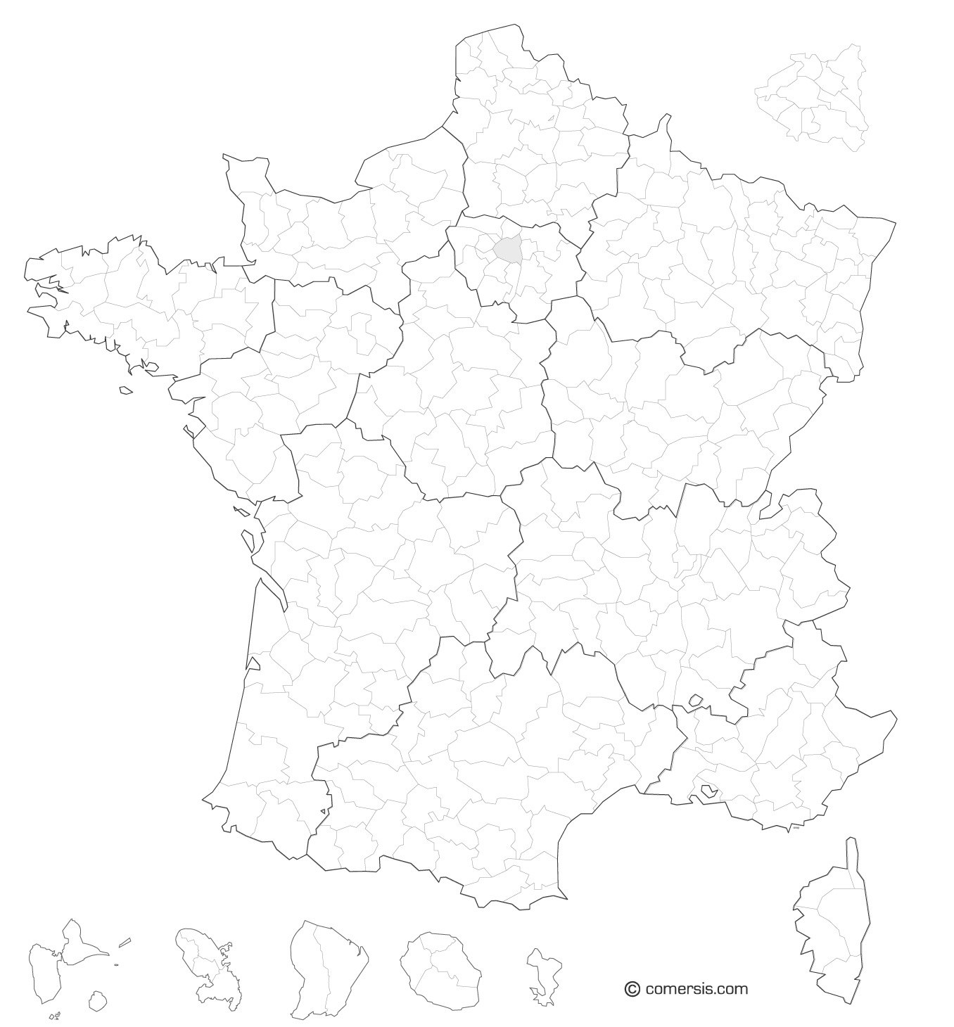 Carte de France vierge à imprimer  Fond de carte avec les régions