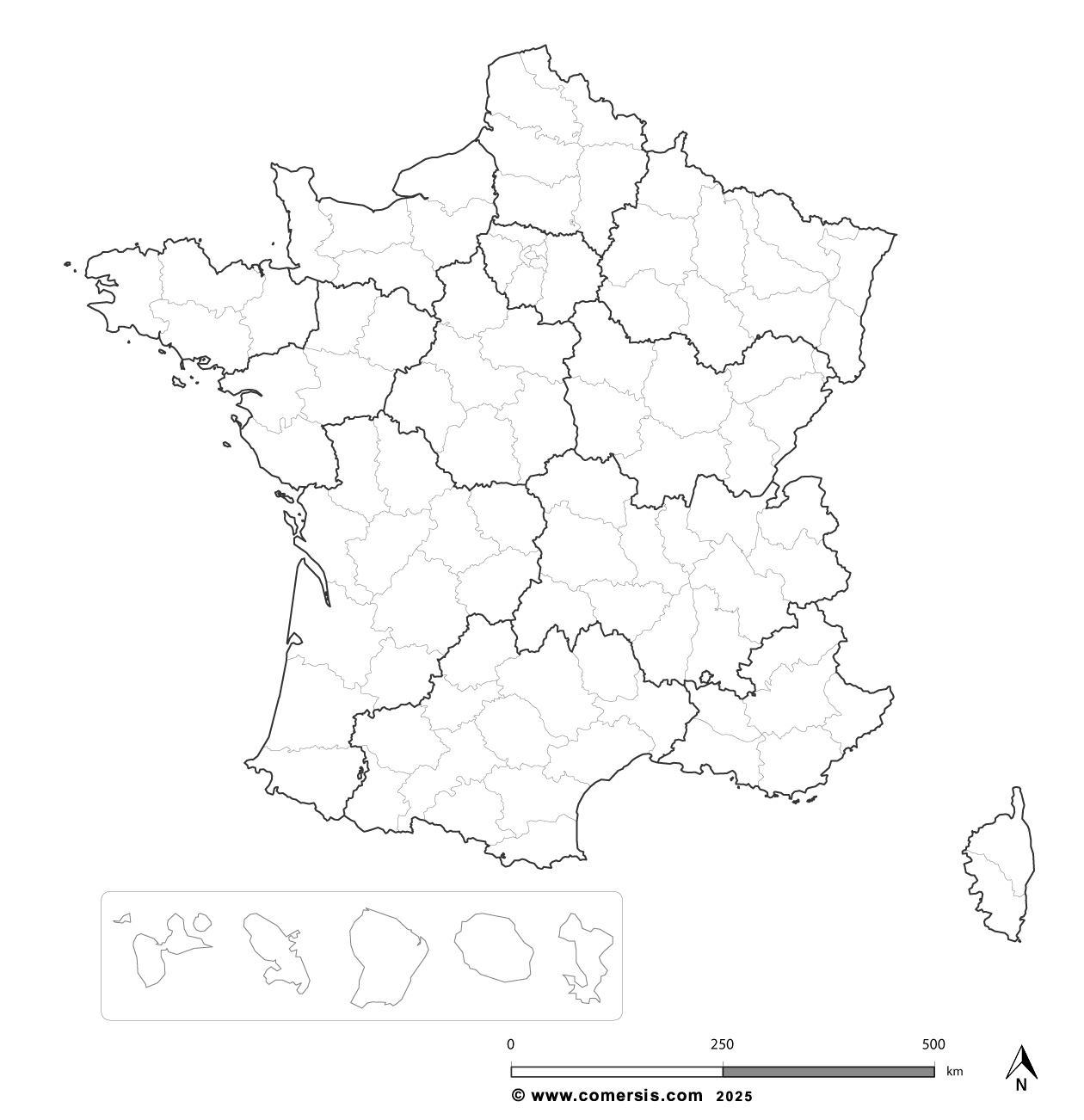 Carte de France vierge avec departements