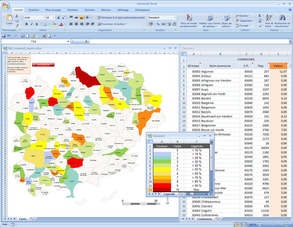Carte Excel interactive des communes du Var