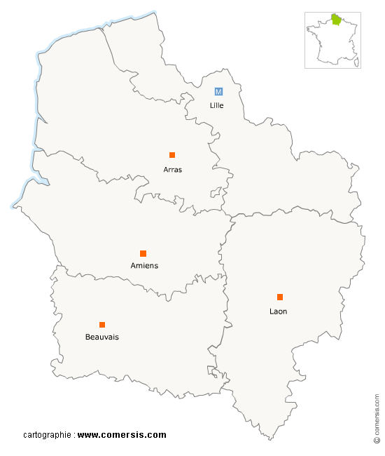 Carte de la nouvelle région des Hauts de France
