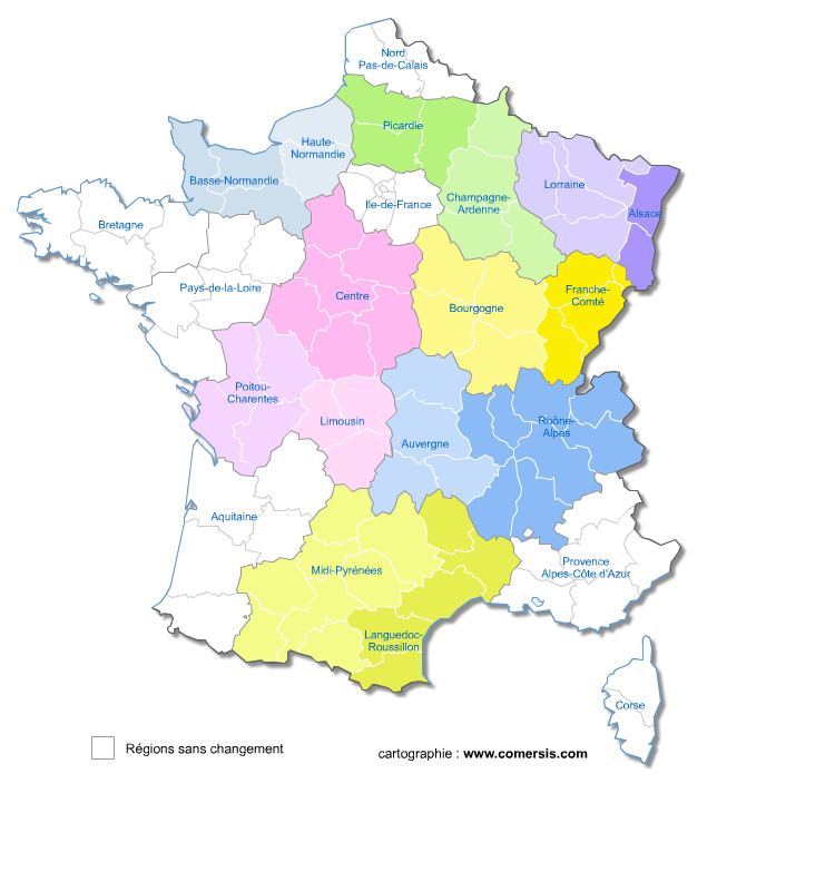 carte des nouvelles régions de France