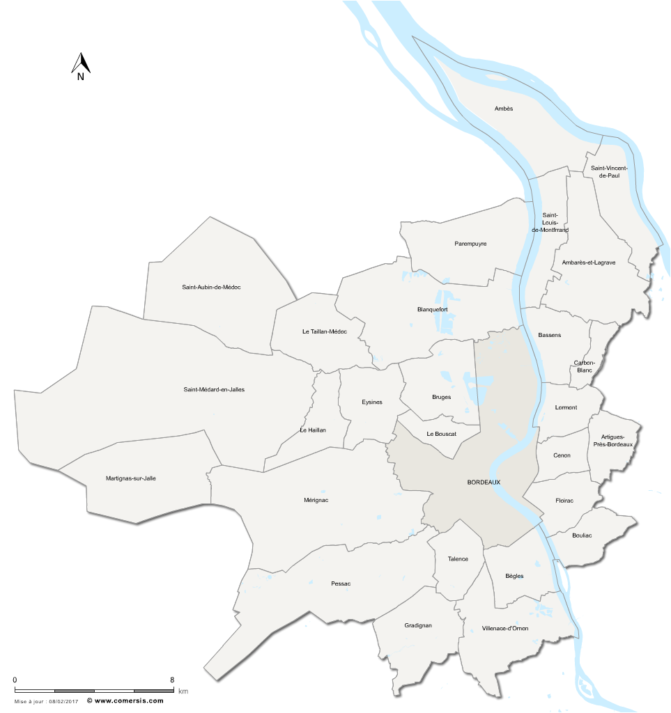 Carte de la métropole de Bordeaux