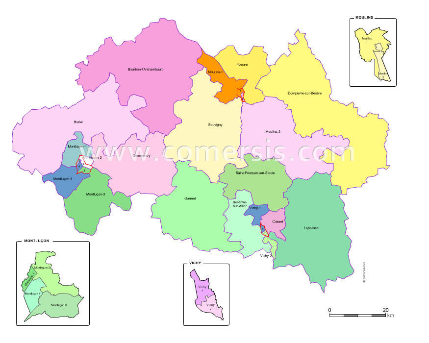 Carte modifiable des nouveaux cantons de l'Allier