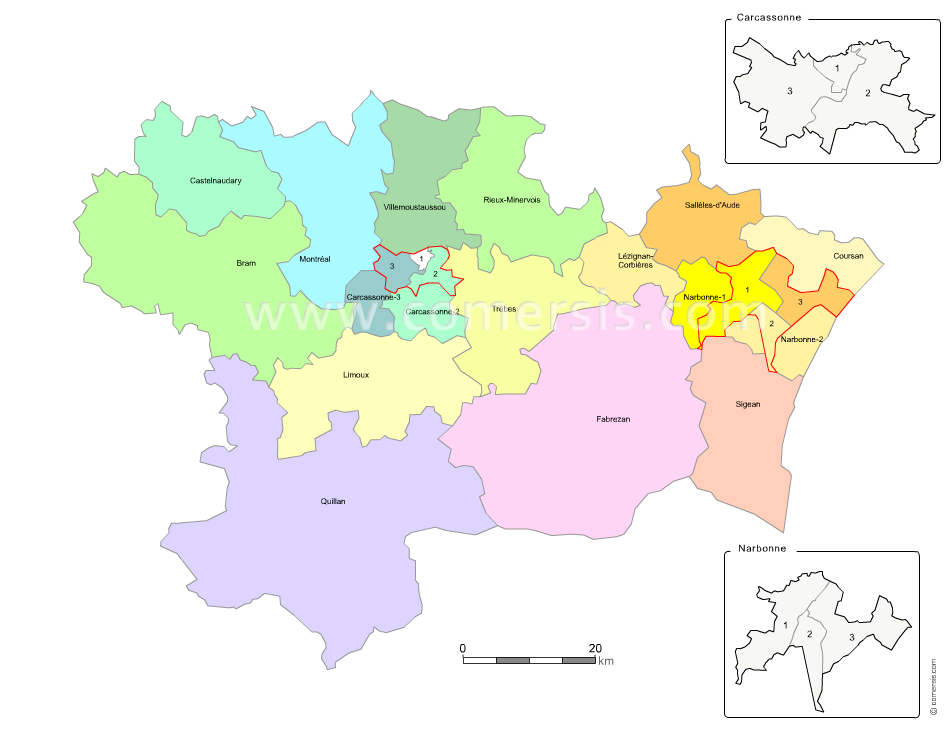 Carte modifiable des nouveaux cantons de l'Aude