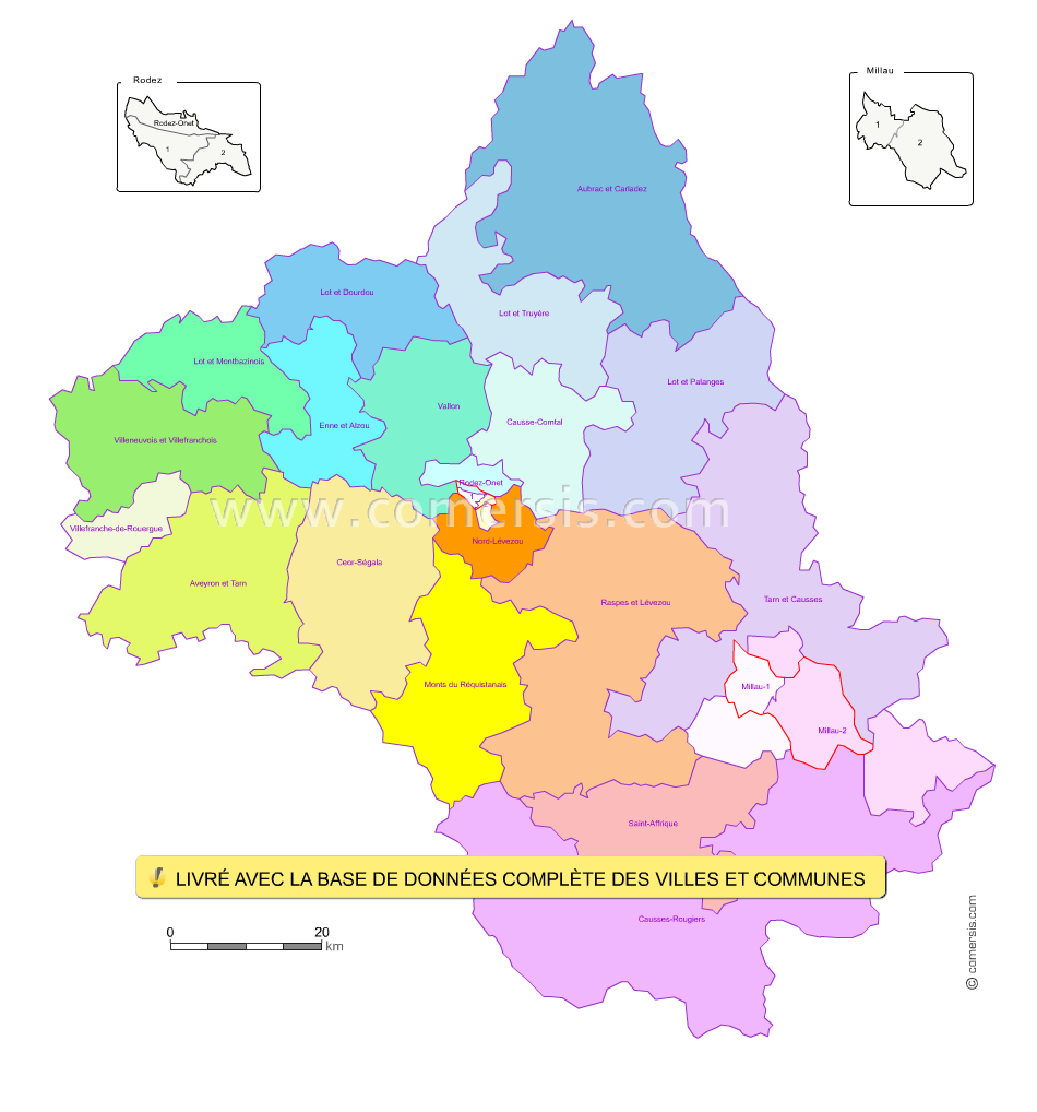 Carte modifiable des nouveaux cantons de l'Aveyron