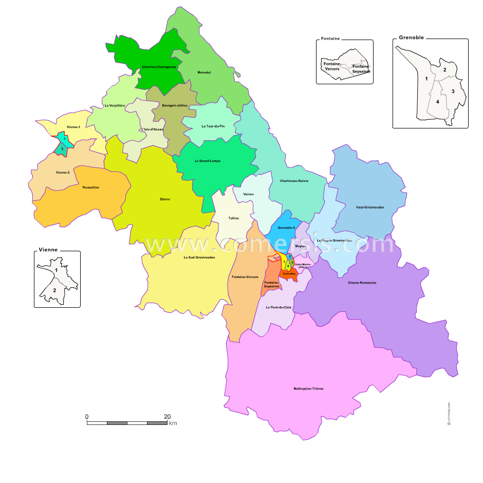 Carte modifiable des nouveaux cantons de l'Isère