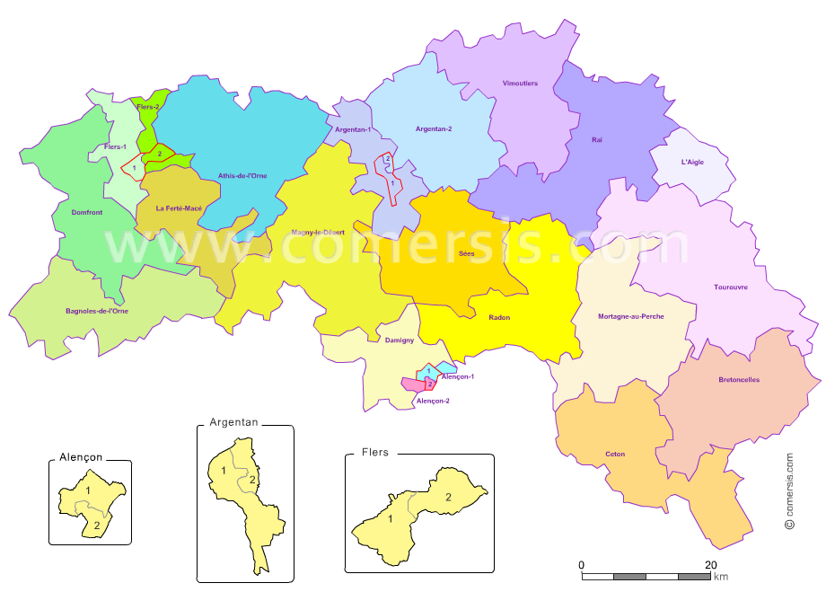 Carte modifiable des nouveaux cantons de l'Orne