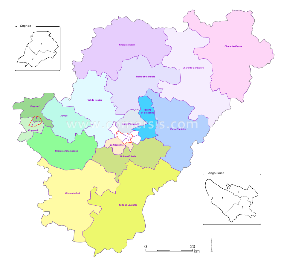 Carte modifiable des nouveaux cantons de la Charente