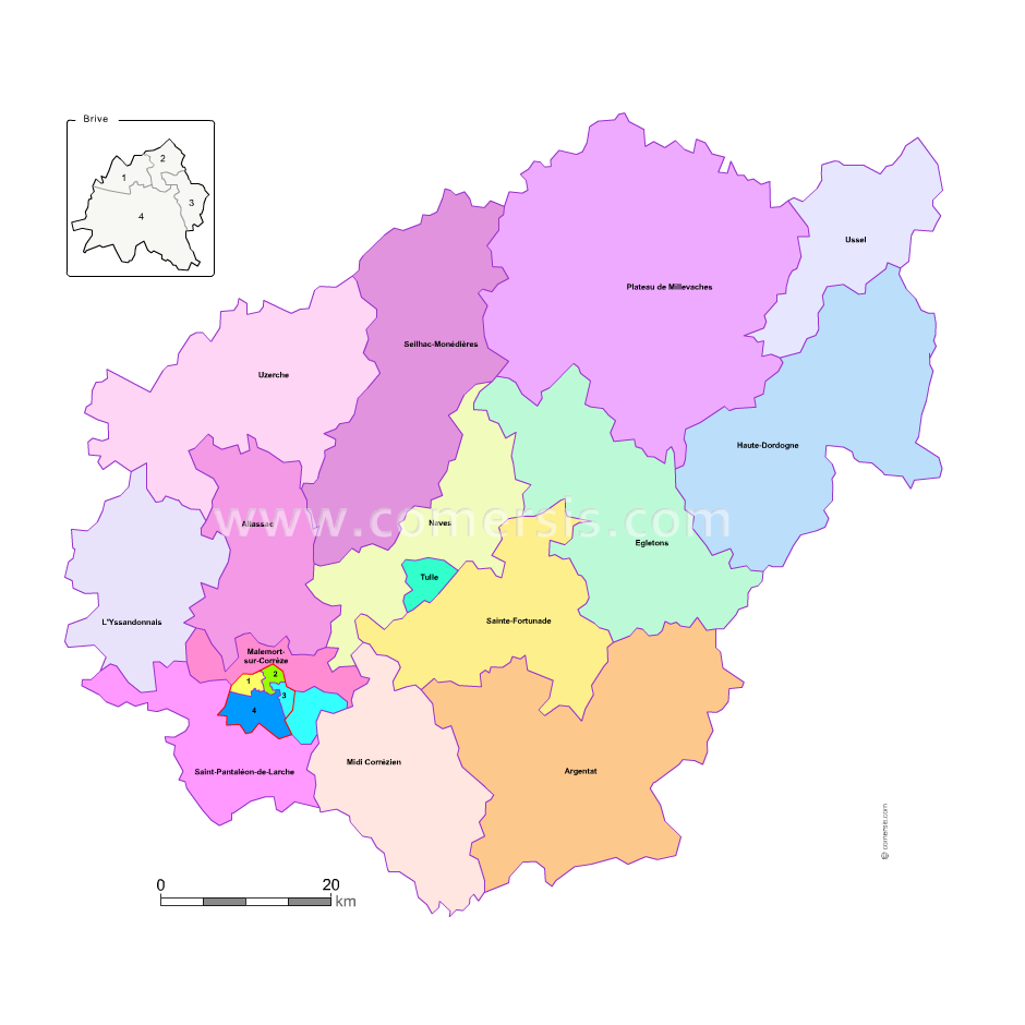 Carte modifiable des nouveaux cantons de la Corrèze