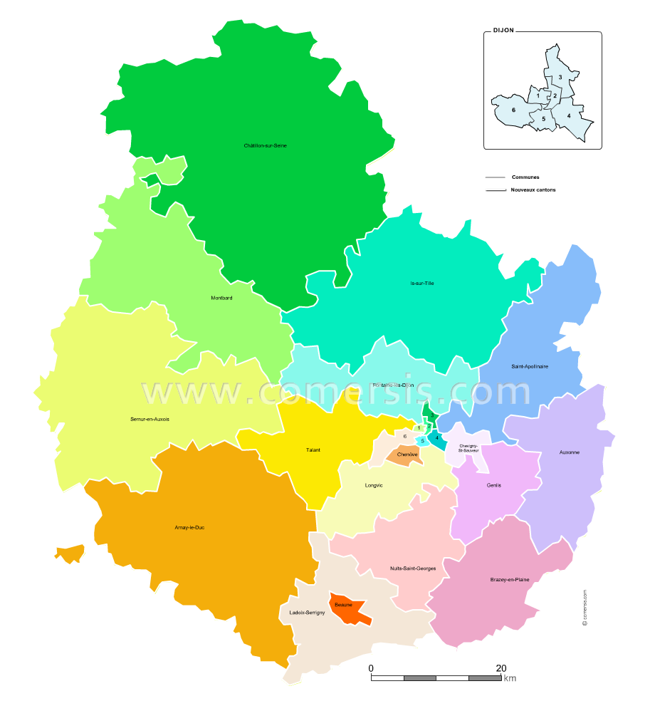 Carte modifiable des nouveaux cantons de la Côte-d'Or