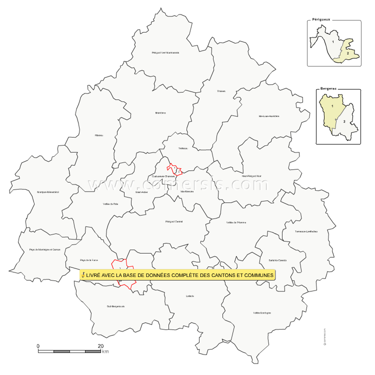 Carte modifiable des nouveaux cantons de la Dordogne