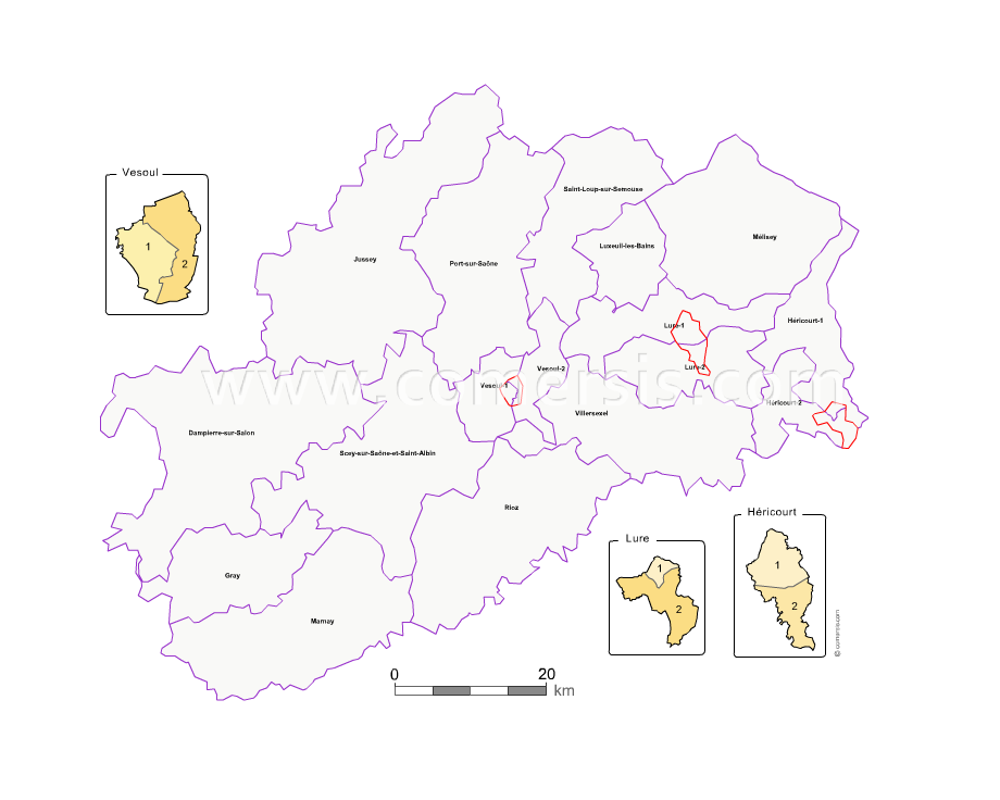 Carte modifiable des nouveaux cantons de la Haute-Saône