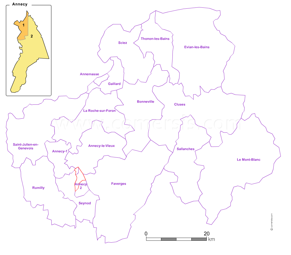 Carte modifiable des nouveaux cantons de la Haute-Savoie