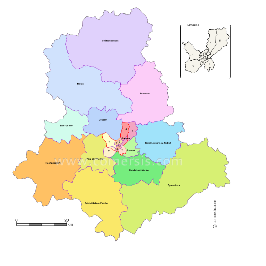 Carte modifiable des nouveaux cantons de la Haute-Vienne