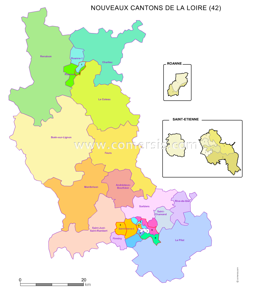 Carte modifiable des nouveaux cantons de la Loire