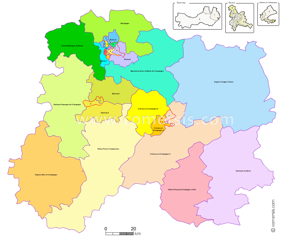 Carte modifiable des nouveaux cantons de la Marne