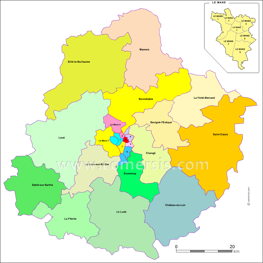 Carte modifiable des nouveaux cantons de la Sarthe