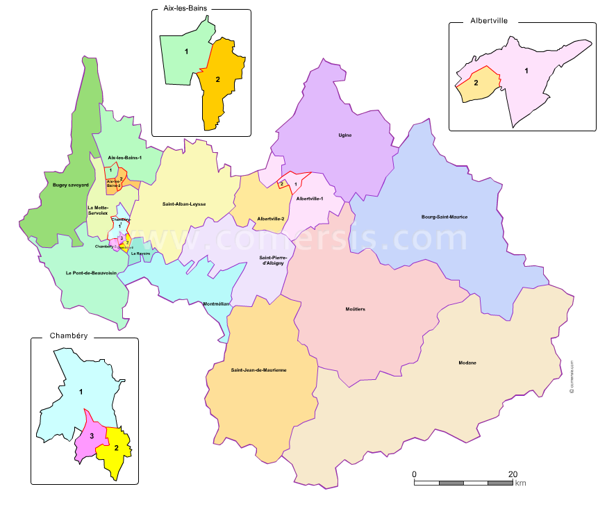 Carte modifiable des nouveaux cantons de la Savoie