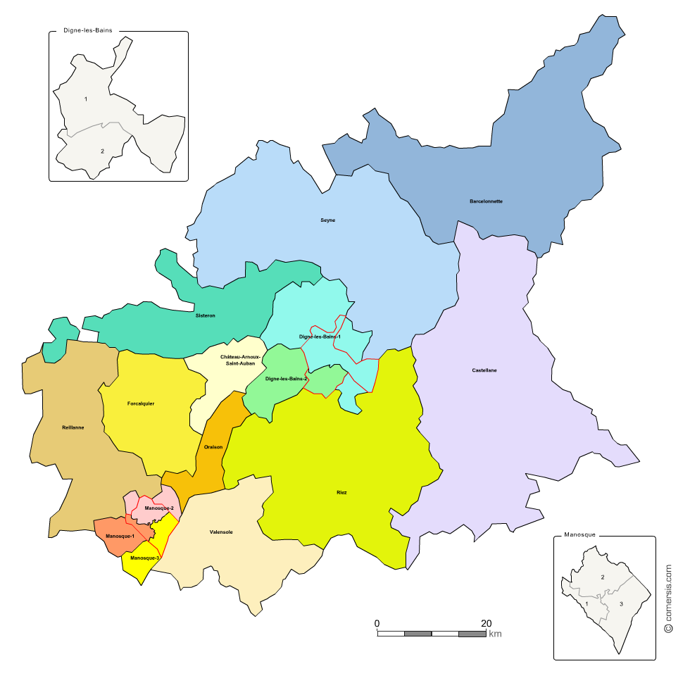 Carte modifiable des nouveaux cantons des Alpes-de-Haute-Provence