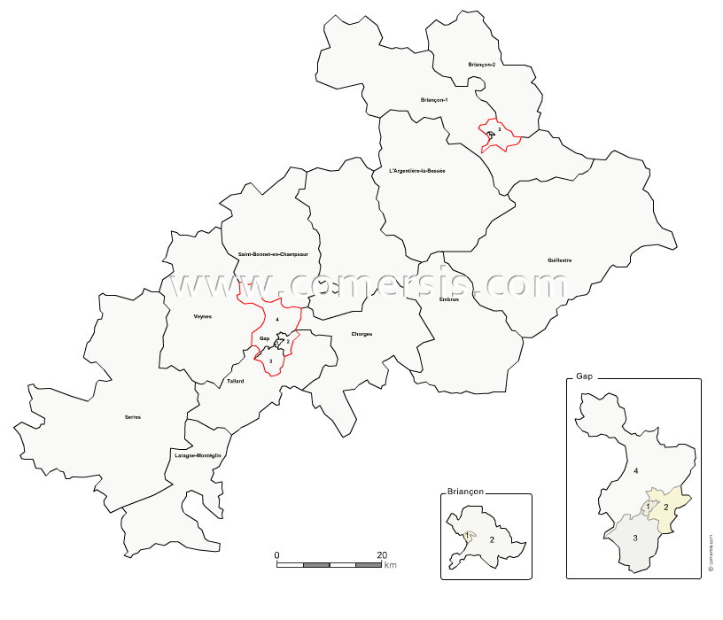 Carte modifiable des nouveaux cantons des Hautes-Alpes