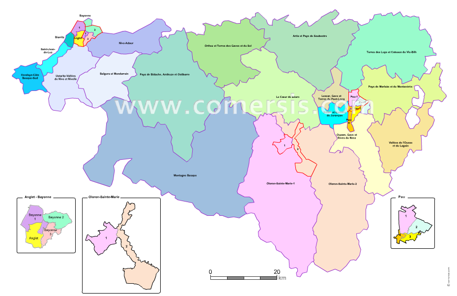 Carte modifiable des nouveaux cantons des Pyrénées-Atlantiques