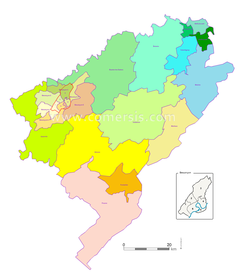 Carte modifiable des nouveaux cantons du Doubs