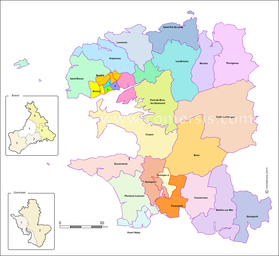Carte modifiable des nouveaux cantons du Finistère