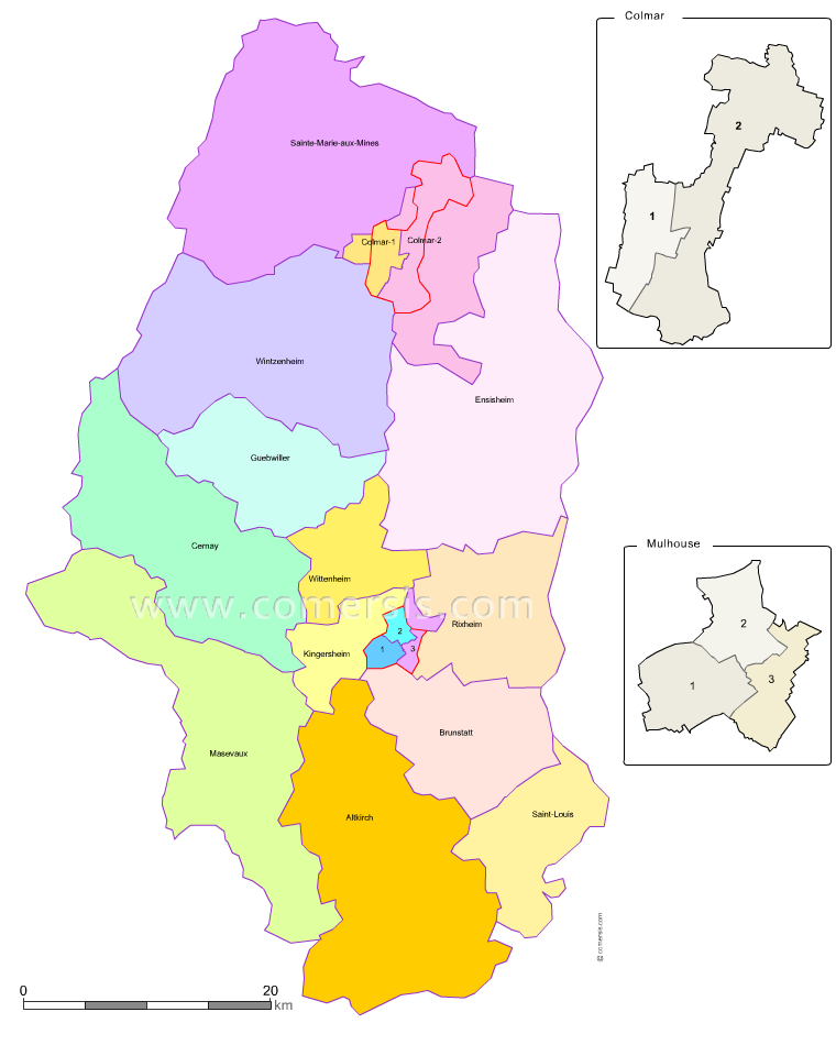 Carte modifiable des nouveaux cantons du Haut-Rhin