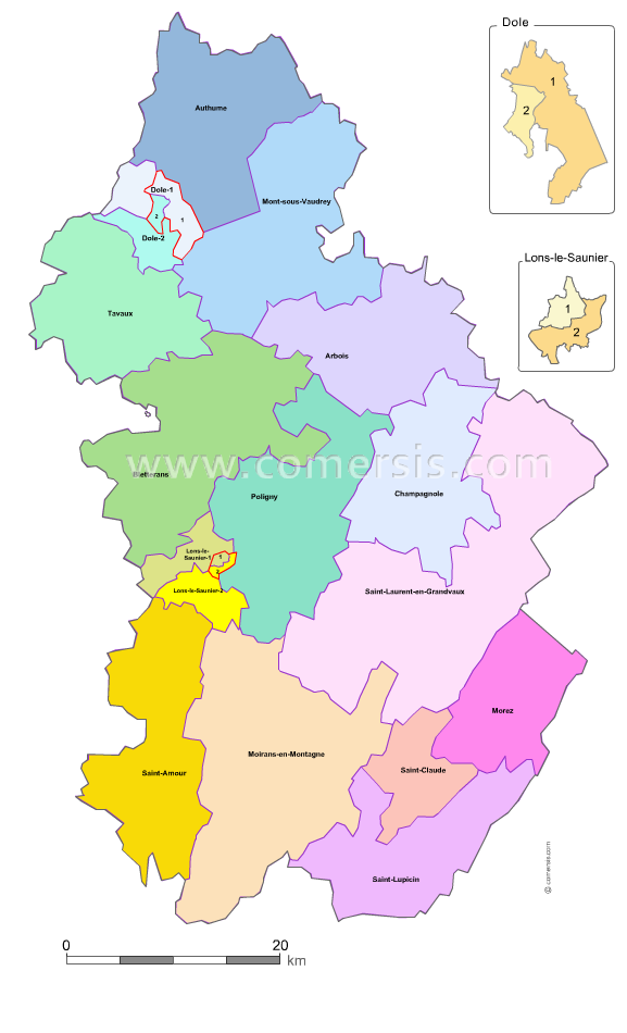 Carte modifiable des nouveaux cantons du Jura