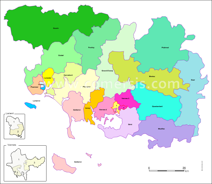Carte modifiable des nouveaux cantons du Morbihan