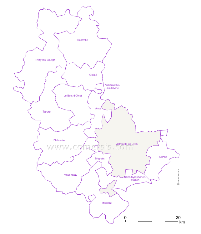 Carte modifiable des nouveaux cantons du Rhône