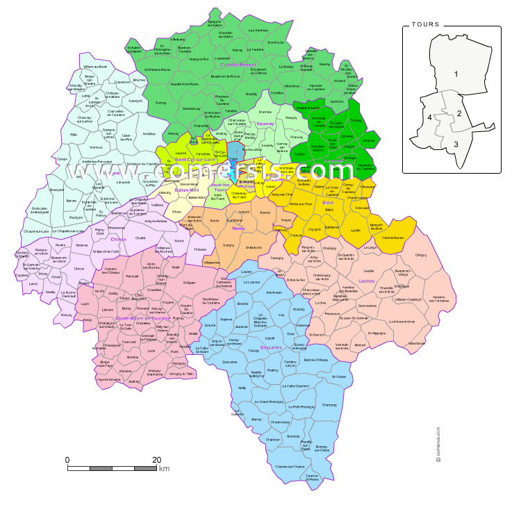 Carte des nouveaux cantons d'Indre-et-Loire avec communes