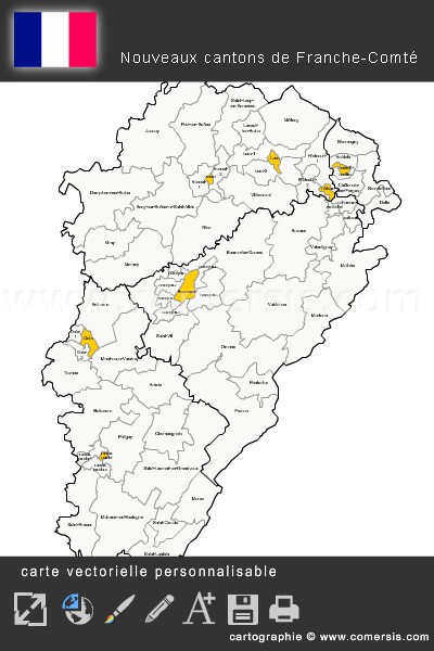 Carte des nouveaux cantons de Franche-Comté