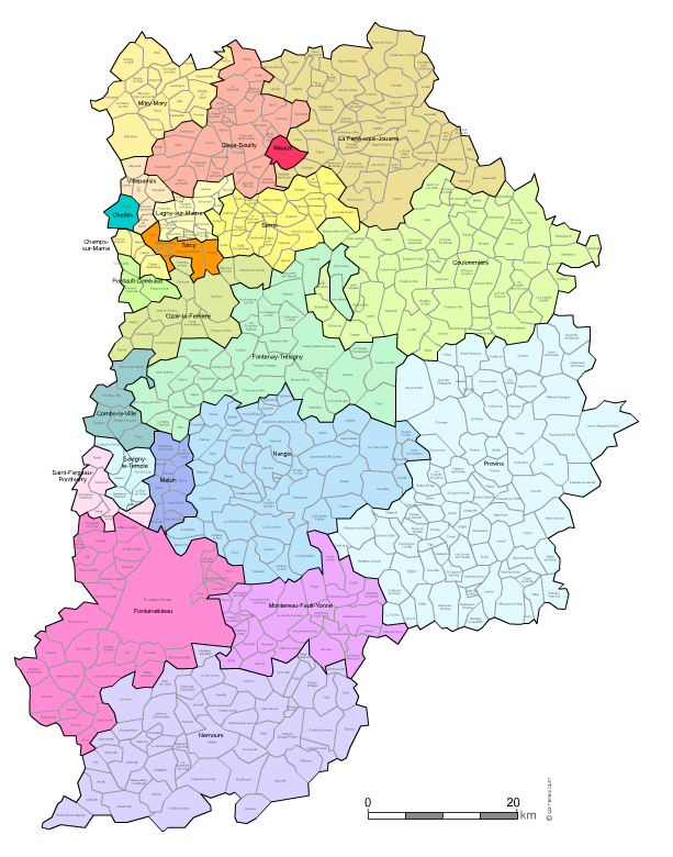 Carte des nouveaux cantons de Seine-et-Marne avec communes