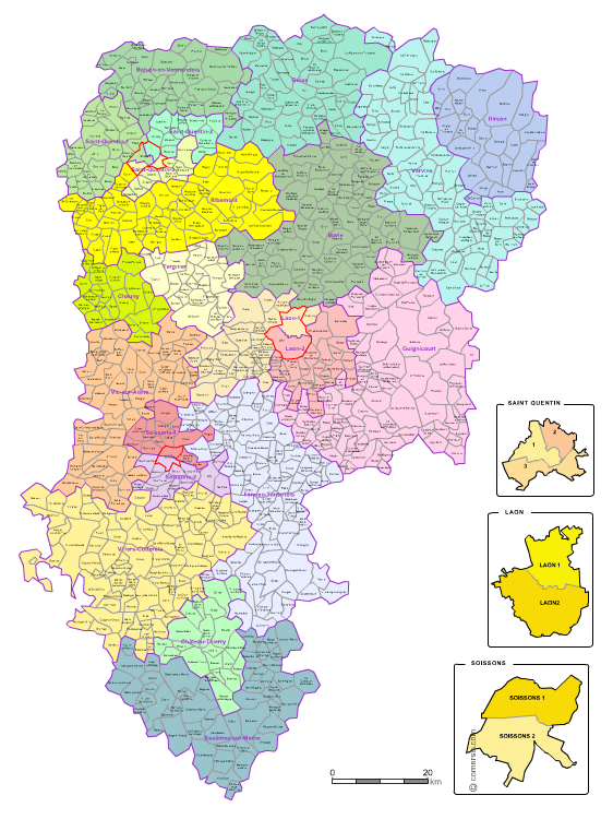 Communes et cantons 2018 de l'Aisne