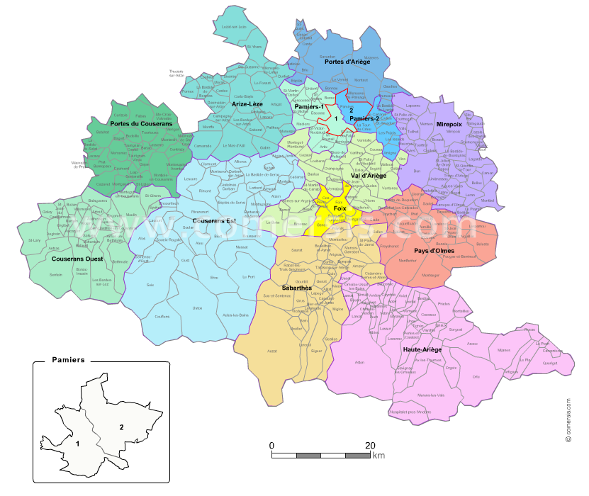 Communes et cantons 2018 de l'Ariège