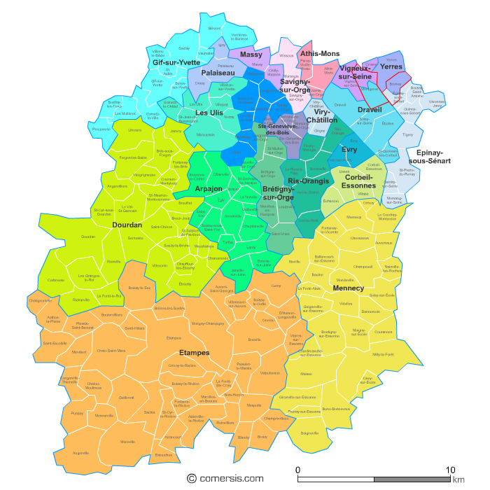 Communes et cantons 2018 de l'Essonne