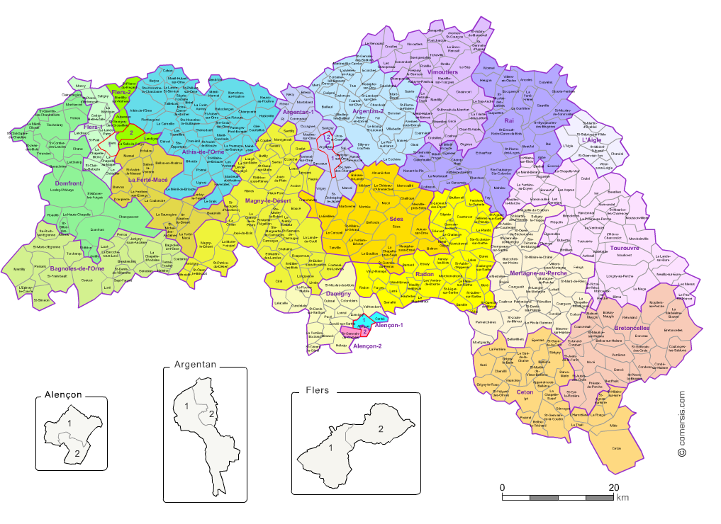 Carte des nouveaux cantons de l'Orne avec communes