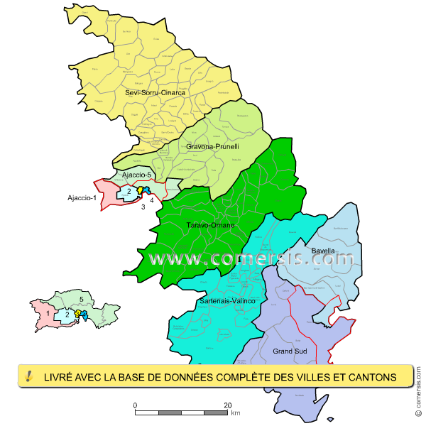Carte des nouveaux cantons de la Corse-du-Sud avec communes