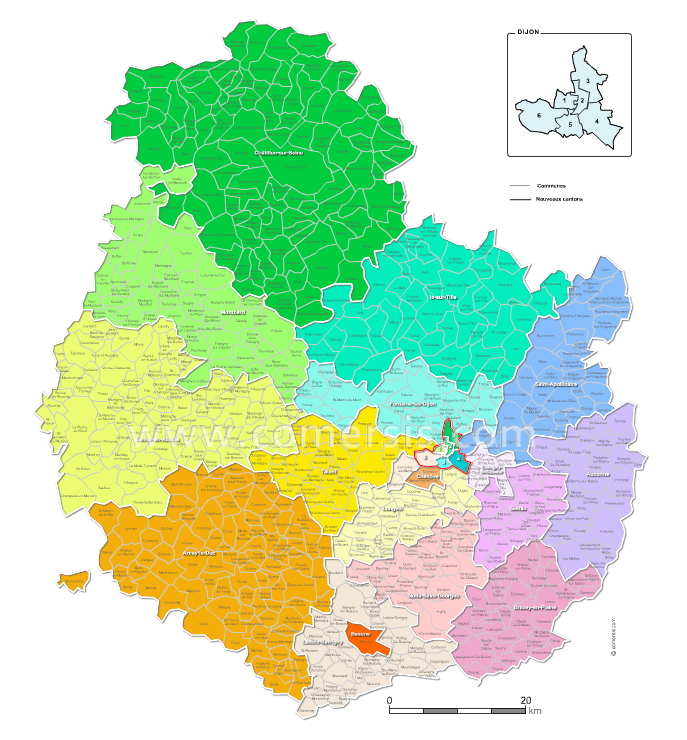 Carte des nouveaux cantons de la Côte-d'Or avec communes