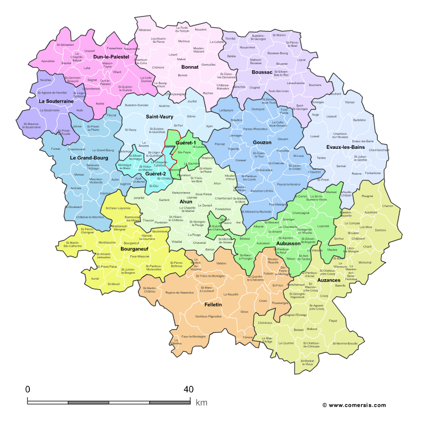 Carte des nouveaux cantons de la Creuse avec communes