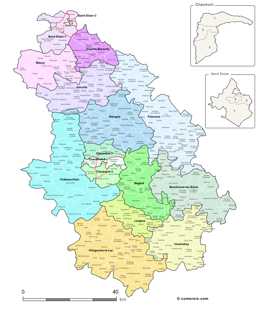 Carte des nouveaux cantons de la Haute-Marne avec communes