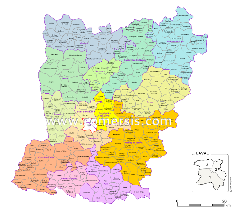 Carte des nouveaux cantons de la Mayenne avec communes