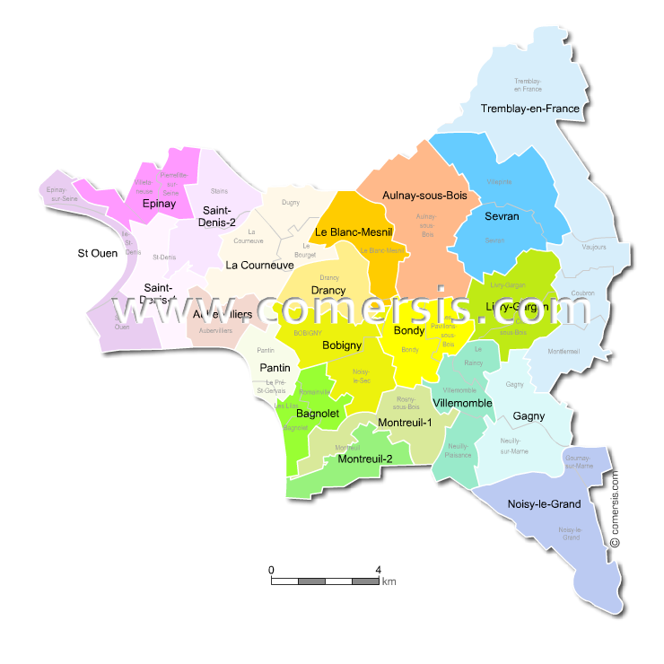 Carte des nouveaux cantons de la Seine-Saint-Denis avec communes