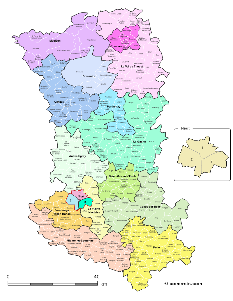 Carte des nouveaux cantons des Deux-Sèvres avec communes