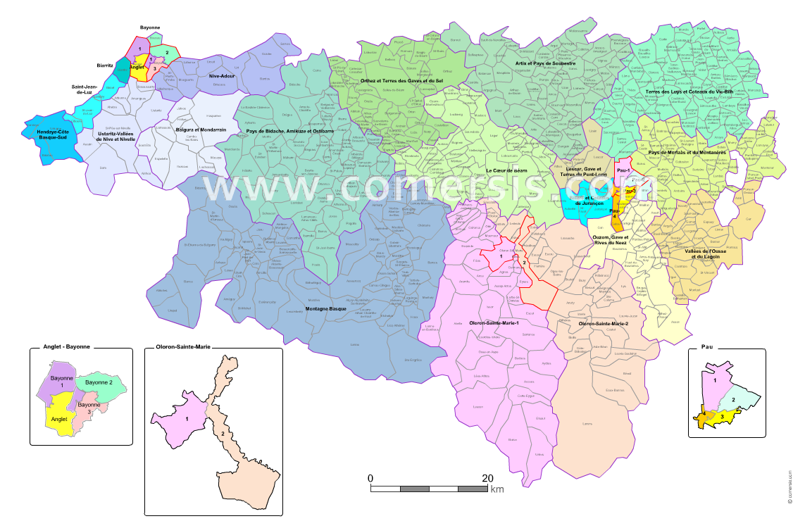Communes et cantons 2018 des Pyrénées-Atlantiques