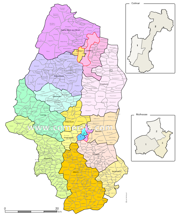 Communes et cantons 2018 du Haut-Rhin