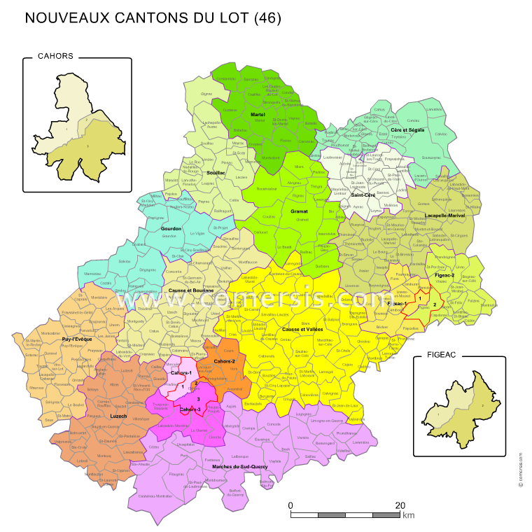 Carte des nouveaux cantons du Lot avec communes