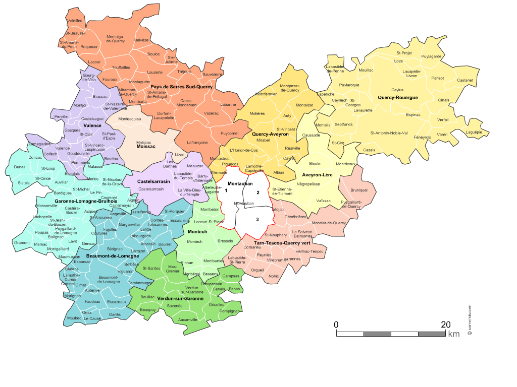 Communes et cantons 2018 du Tarn-et-Garonne